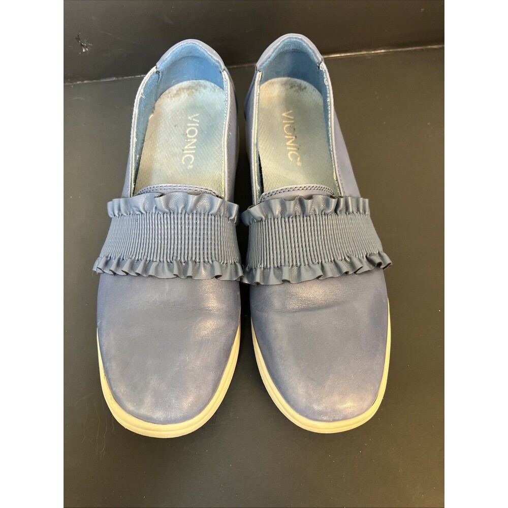 Earth Origins Ellis Shoes Womens Blue Leather Ruffle Casual‎ Comfort Slip On 7.5 - Picture 2 of 10